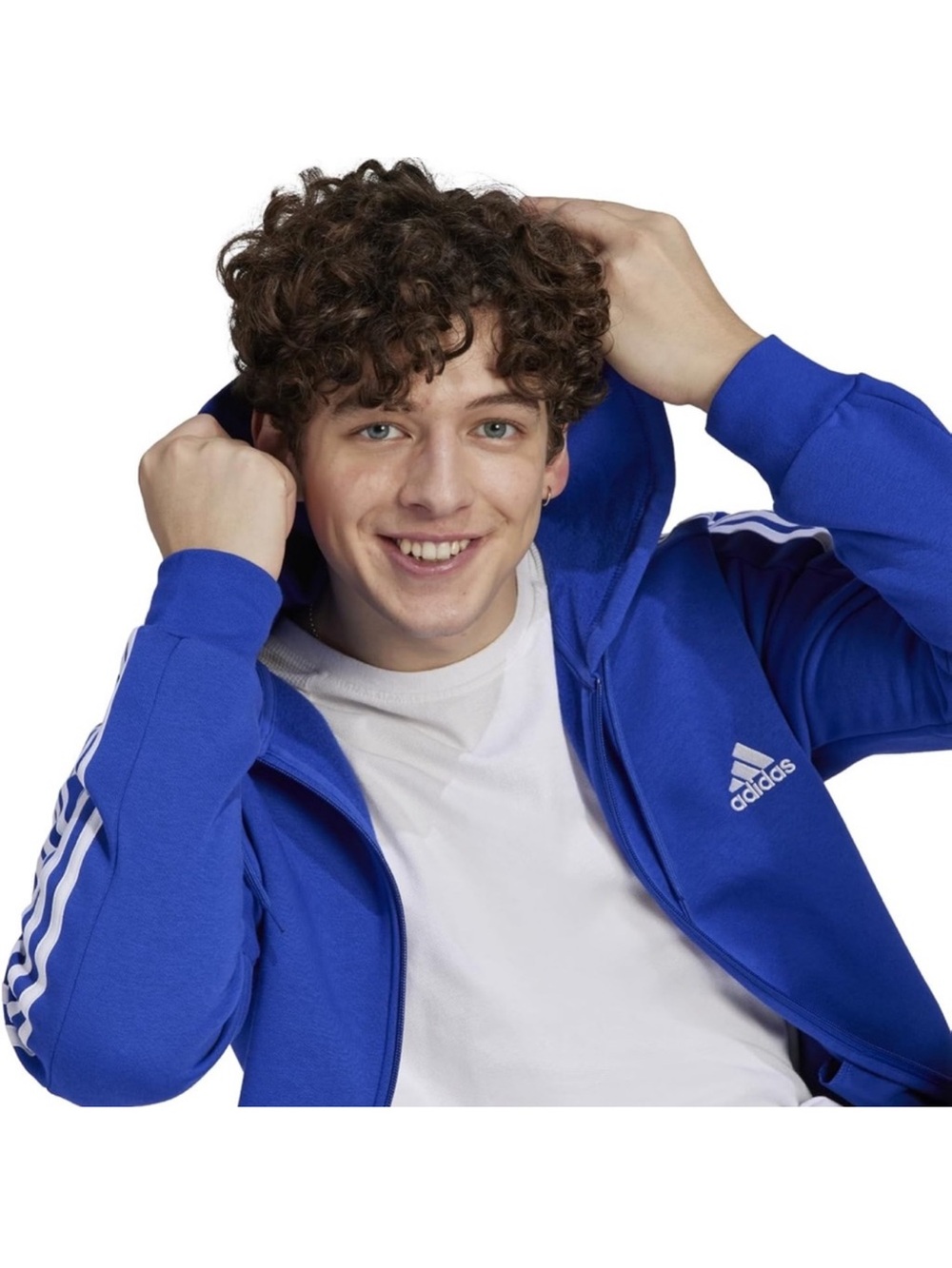 adidas Blue Zip-Up Hoodie with White Three Stripes